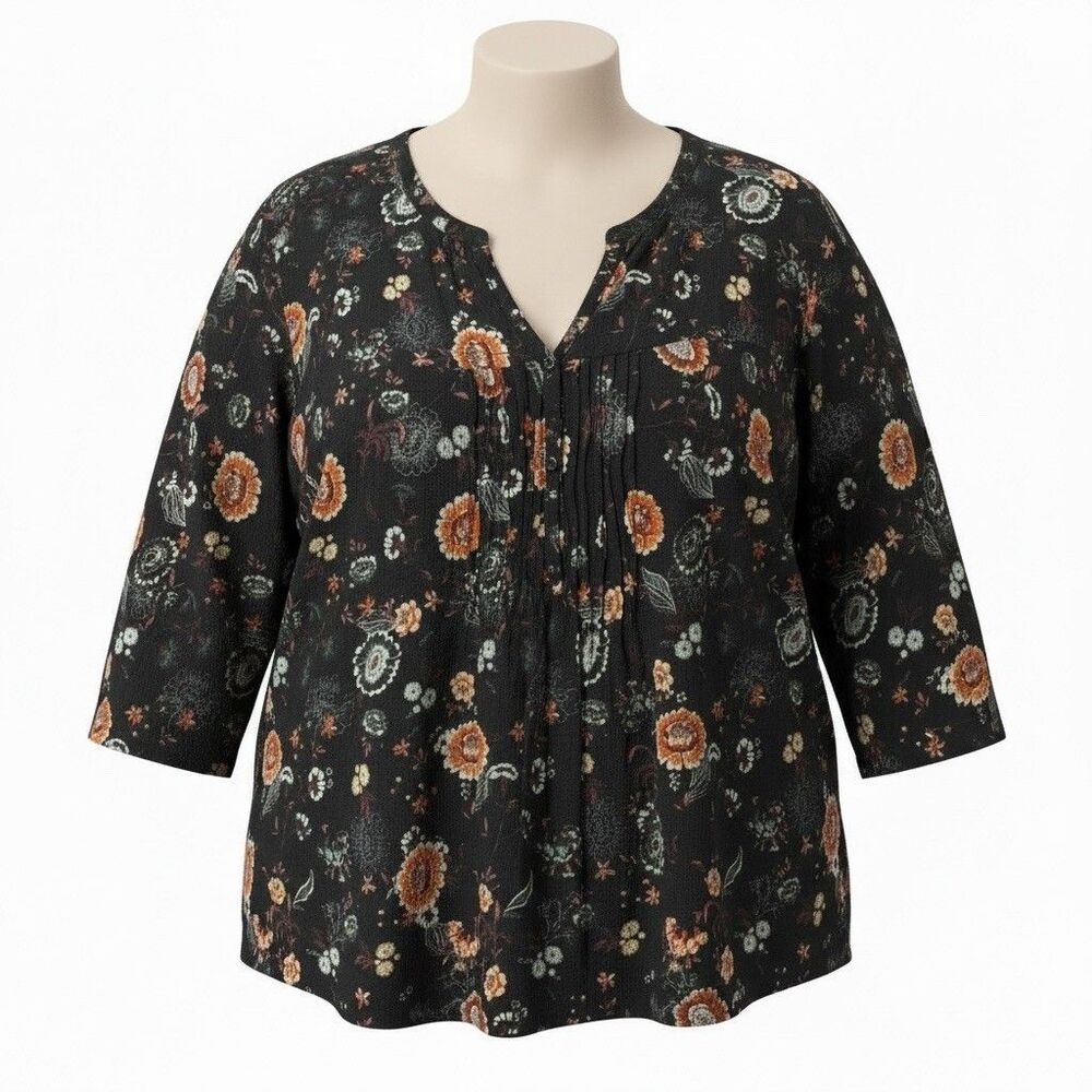 Ulla popken Dark Navy Floral‎ Crinkle Tunic Size 32/34 5X